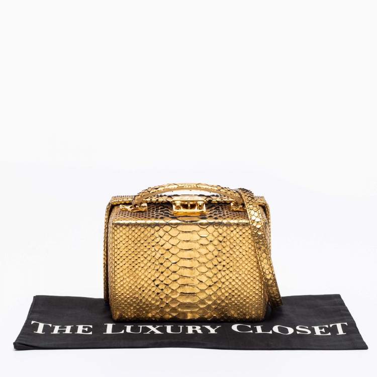 Pre Owned Mark Cross Gold Python Small Grace Box Bag
