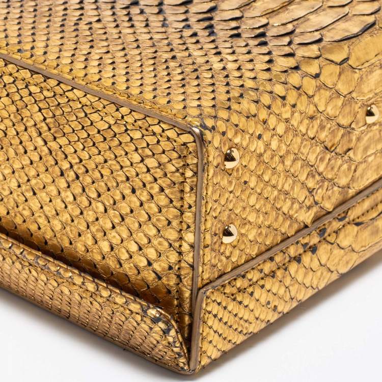 Pre Owned Mark Cross Gold Python Small Grace Box Bag