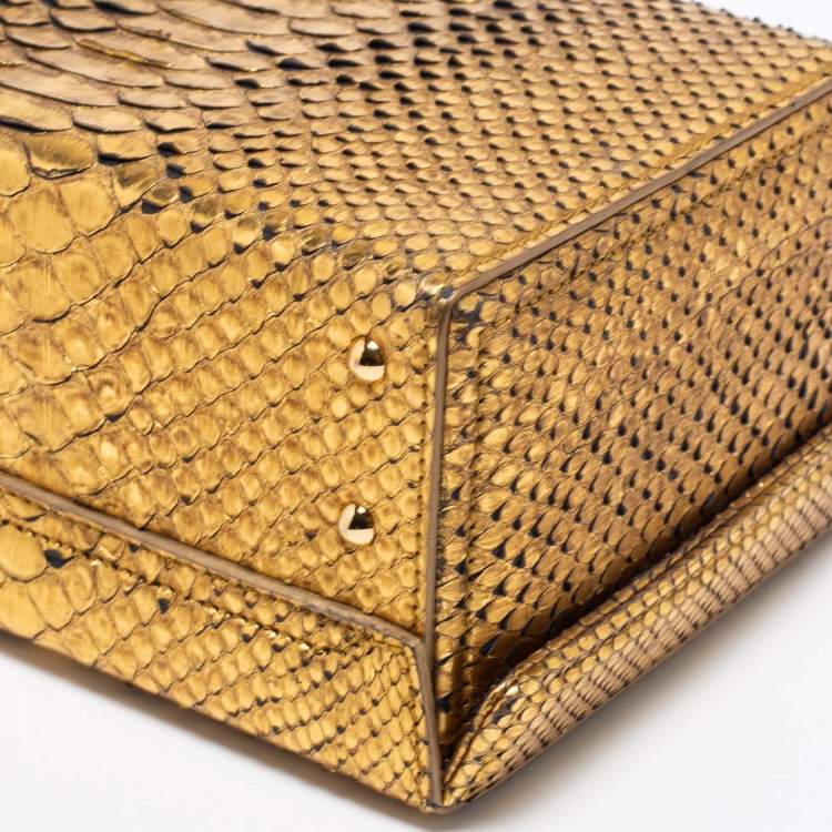 Pre Owned Mark Cross Gold Python Small Grace Box Bag