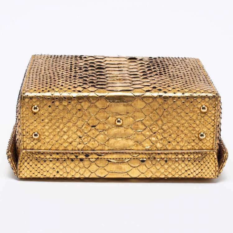 Pre Owned Mark Cross Gold Python Small Grace Box Bag