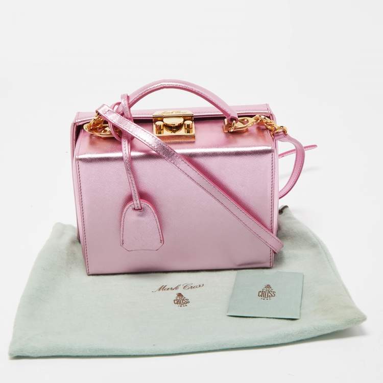Pre Owned Mark Cross Pink Glossy Leather Grace Box Bag 