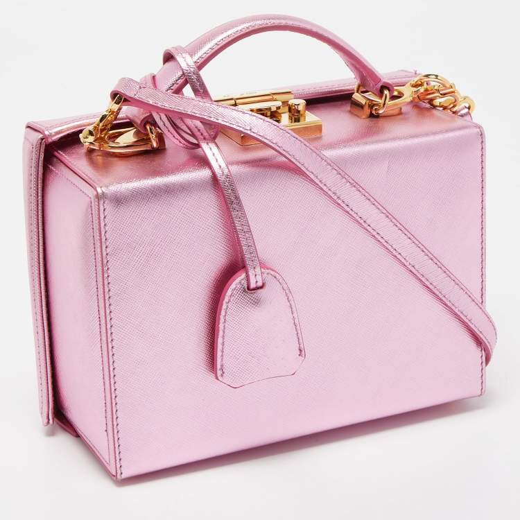 Pre Owned Mark Cross Pink Glossy Leather Grace Box Bag 