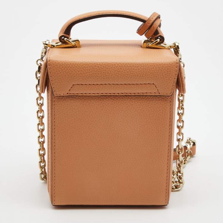 Pre Owned Mark Cross Light Orange Leather Grace Cube Top Handle Bag 