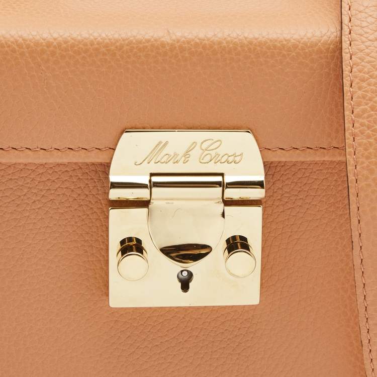 Pre Owned Mark Cross Light Orange Leather Grace Cube Top Handle Bag 