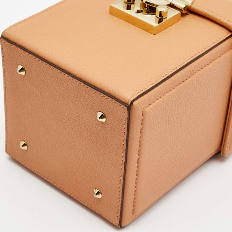 Pre Owned Mark Cross Light Orange Leather Grace Cube Top Handle Bag 