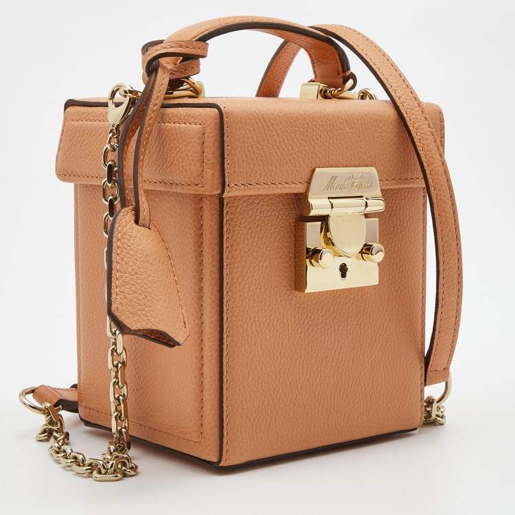Pre Owned Mark Cross Light Orange Leather Grace Cube Top Handle Bag 