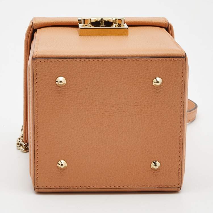 Pre Owned Mark Cross Light Orange Leather Grace Cube Top Handle Bag 