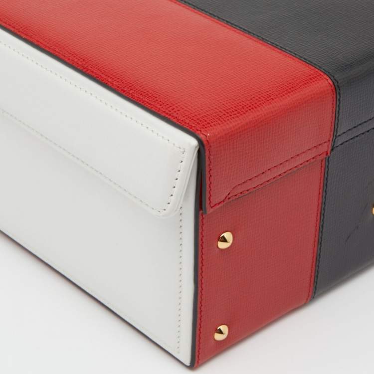 Pre Owned Mark Cross Tri Color Leather Grace Box Top Handle Bag