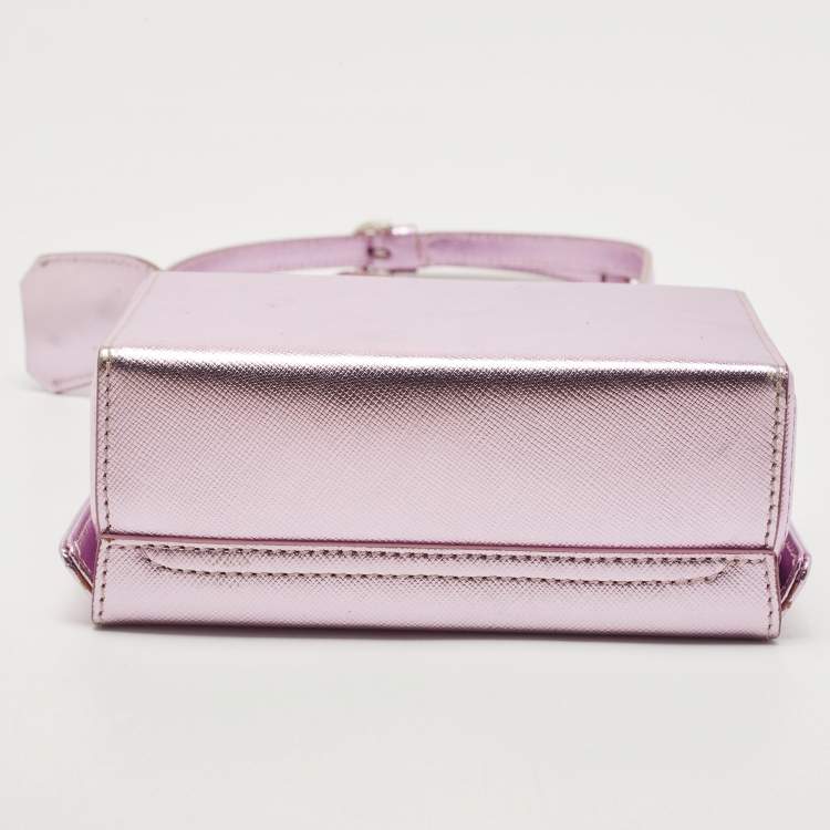 Pre Owned Mark Cross Metallic Lavender Leather Mini Grace Box Bag