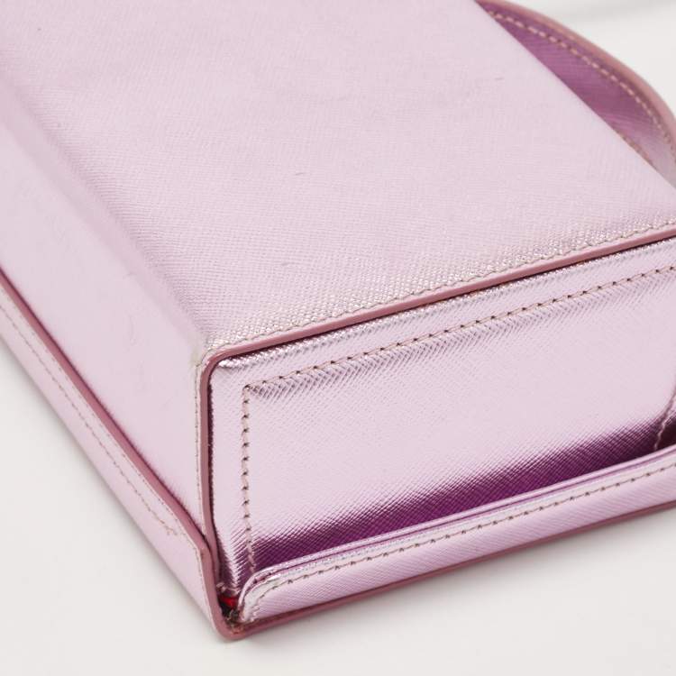 Pre Owned Mark Cross Metallic Lavender Leather Mini Grace Box Bag