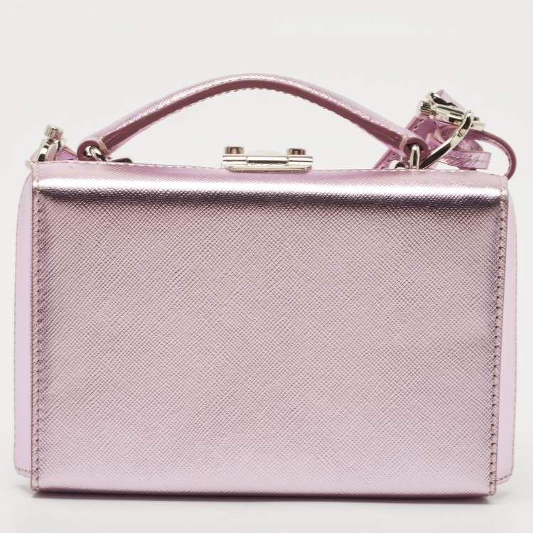 Pre Owned Mark Cross Metallic Lavender Leather Mini Grace Box Bag