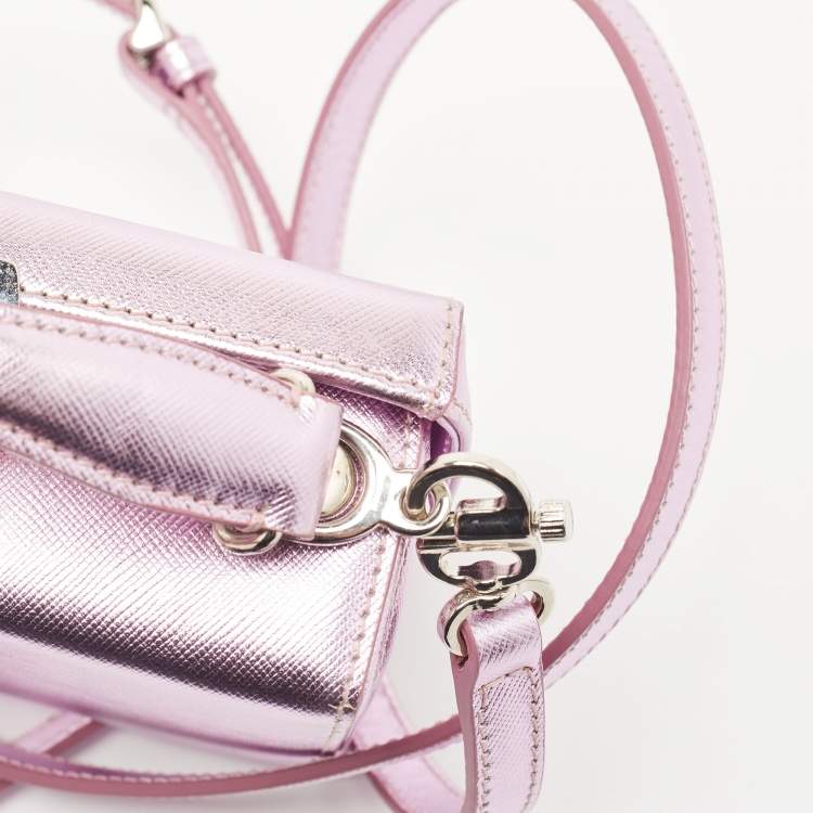 Pre Owned Mark Cross Metallic Lavender Leather Mini Grace Box Bag