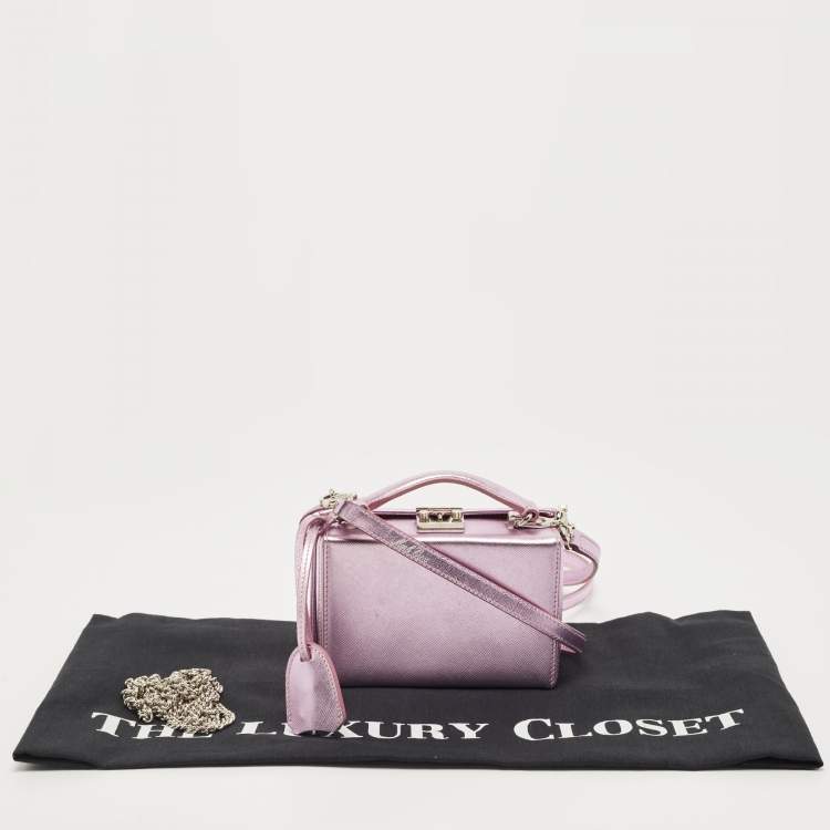 Pre Owned Mark Cross Metallic Lavender Leather Mini Grace Box Bag