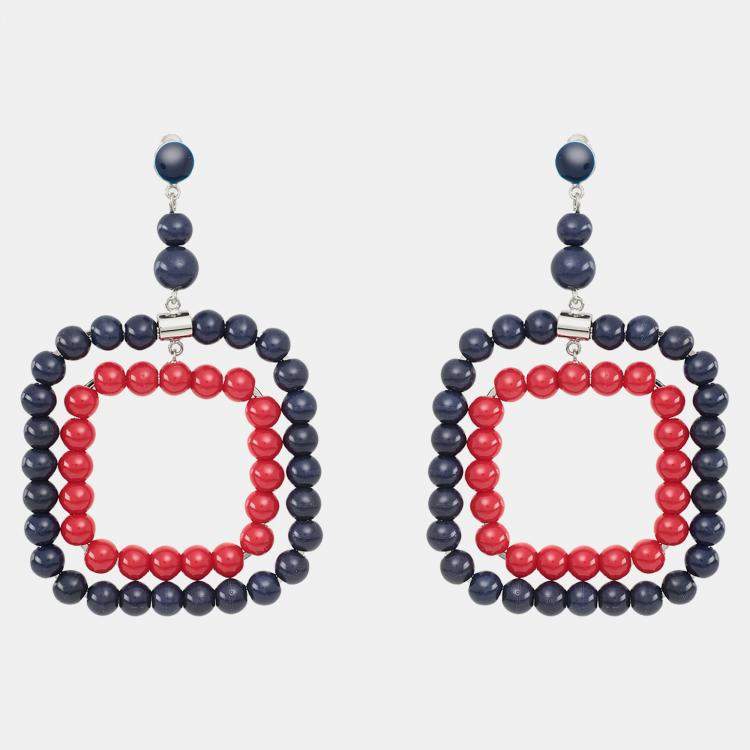 Pre Owned Marni Bi color Beads Silver Tone Long Earrings