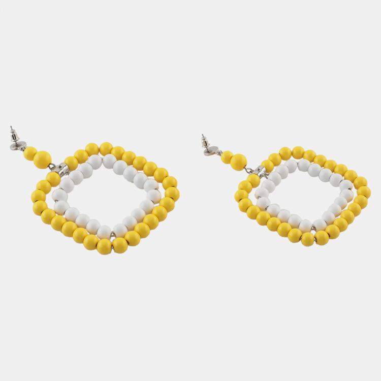 Pre Owned Marni Yellow White Resin Bead Silver Tone Earrings