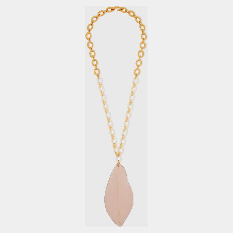 Pre Owned Marni Leather Gold Tone Chain Link Pendant Necklace