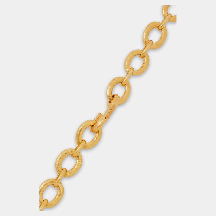 Pre Owned Marni Leather Gold Tone Chain Link Pendant Necklace