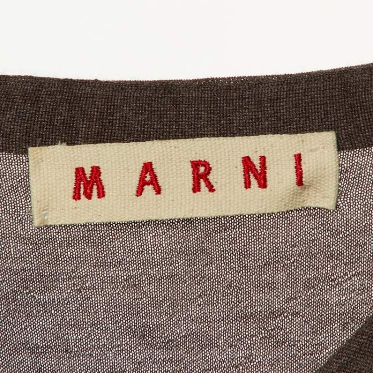 Pre Owned Marni Grey Cashmere Button Front Contrast Panel Detail Cardigan L