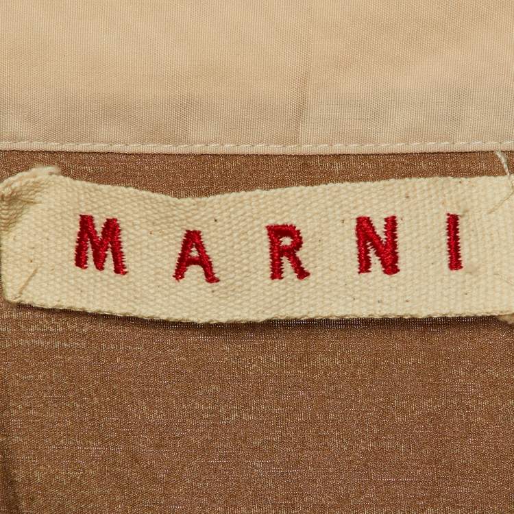 Pre Owned Marni Brown Cotton Cut-and-Sew Detail Tie-Up Neck Blouse L
