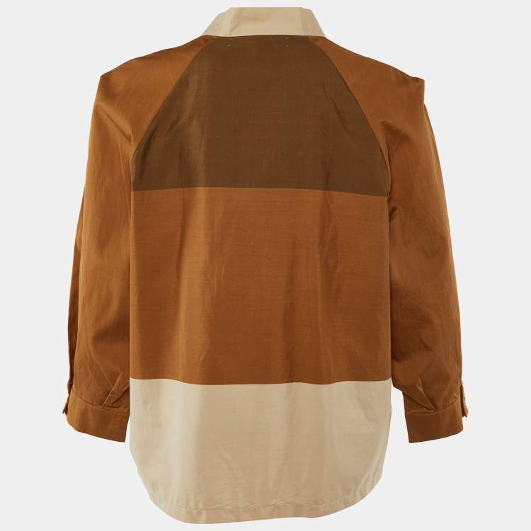 Pre Owned Marni Brown Cotton Cut-and-Sew Detail Tie-Up Neck Blouse L