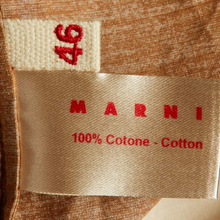 Pre Owned Marni Brown Cotton Cut-and-Sew Detail Tie-Up Neck Blouse L