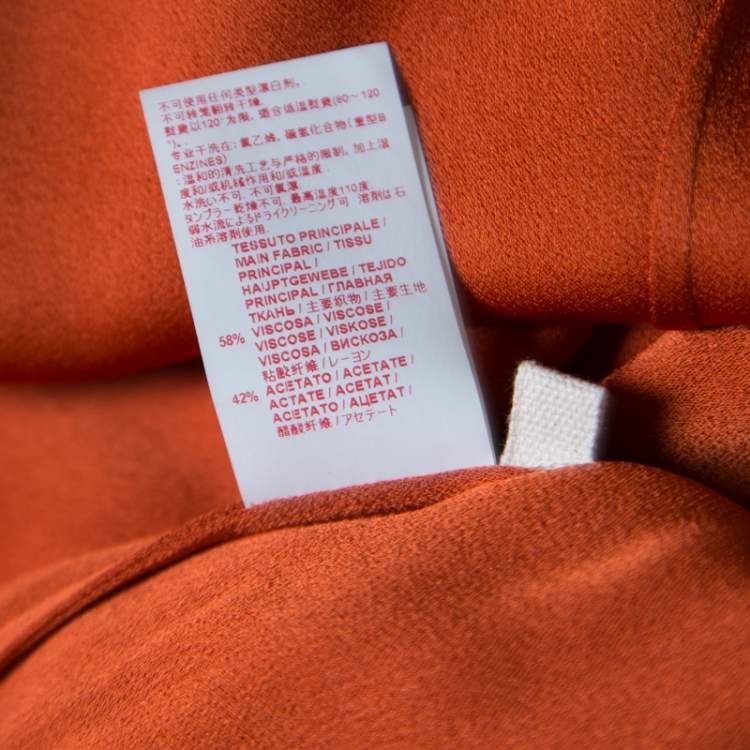 Pre Owned Marni Burnt Orange Crepe Contrast Neck Tie Long Sleeve Top M