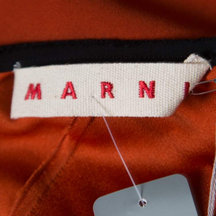Pre Owned Marni Burnt Orange Crepe Contrast Neck Tie Long Sleeve Top M