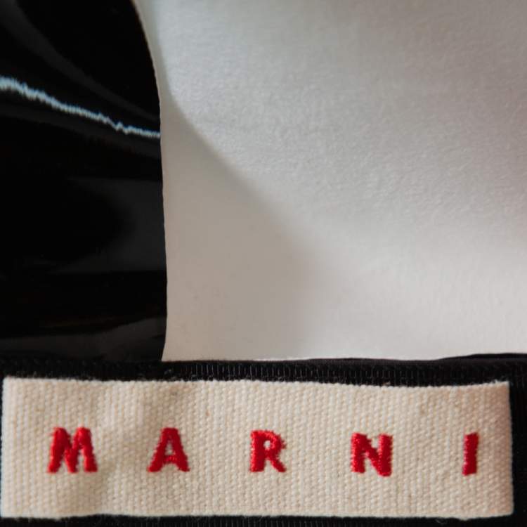 Pre Owned Marni Black Faux Patent Leather Hanging Thread Detail Midi Skirt M
