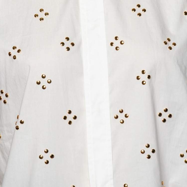 Pre Owned Marni White Embellished Poplin Contrast Collar & Yoke Detailed Sleeveless Shirt M