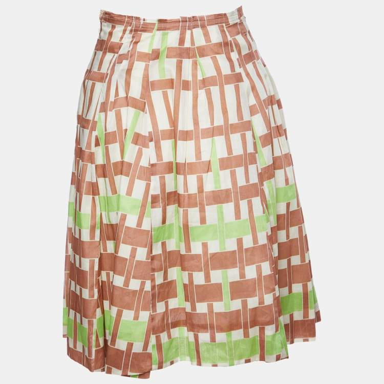 Pre Owned Marni Multicolor Printed Cotton Frayed Waist Detail Midi Skirt S