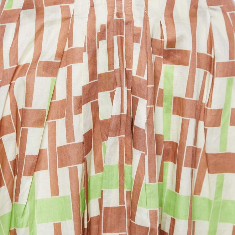 Pre Owned Marni Multicolor Printed Cotton Frayed Waist Detail Midi Skirt S