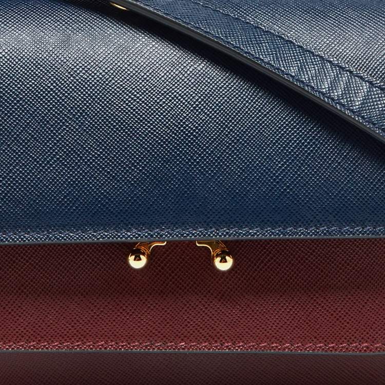 Pre Owned Marni Burgundy/Navy Blue Leather Trunk Shoulder Bag