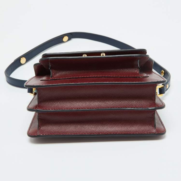 Pre Owned Marni Burgundy/Navy Blue Leather Trunk Shoulder Bag