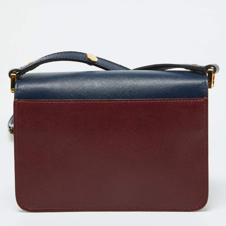 Pre Owned Marni Burgundy/Navy Blue Leather Trunk Shoulder Bag