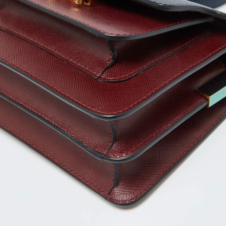 Pre Owned Marni Burgundy/Navy Blue Leather Trunk Shoulder Bag
