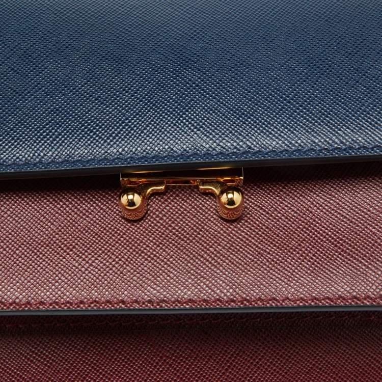 Pre Owned Marni Burgundy/Navy Blue Leather Trunk Shoulder Bag