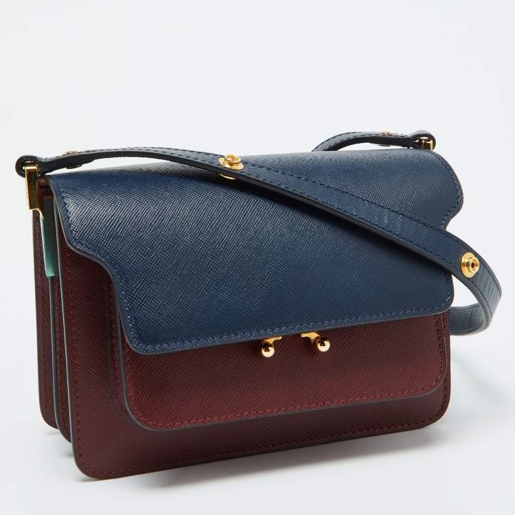 Pre Owned Marni Burgundy/Navy Blue Leather Trunk Shoulder Bag