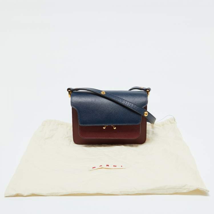 Pre Owned Marni Burgundy/Navy Blue Leather Trunk Shoulder Bag