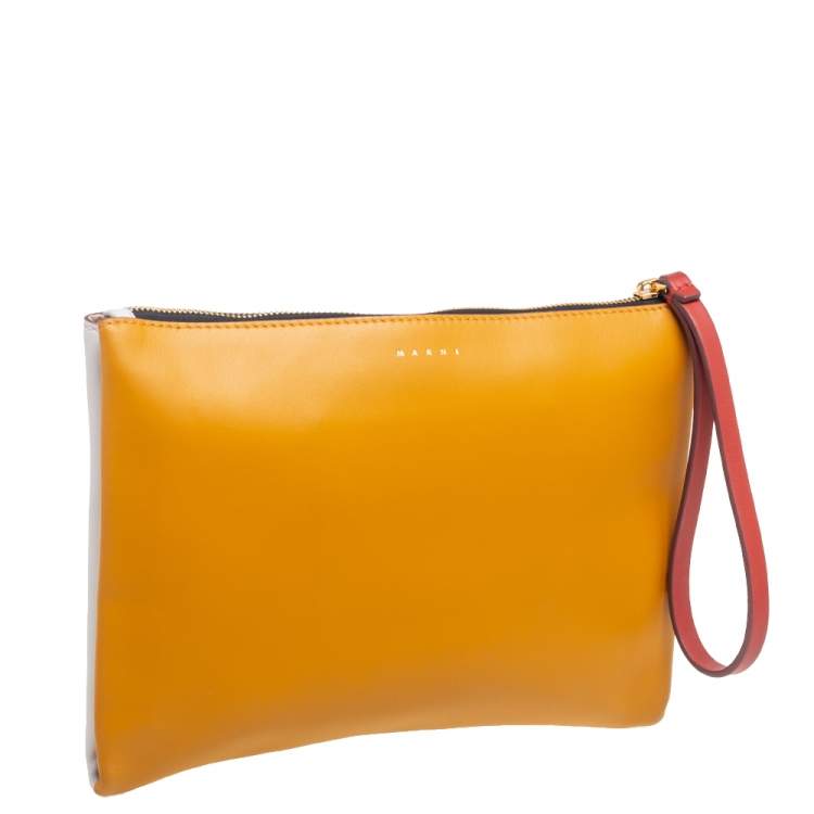 Pre Owned Marni Two-Tone Leather Wristlet Pouch