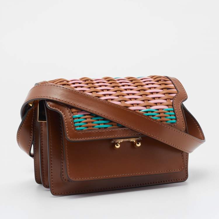 Pre Owned Marni Multicolor Woven Patent and Leather Mini Trunk Bag