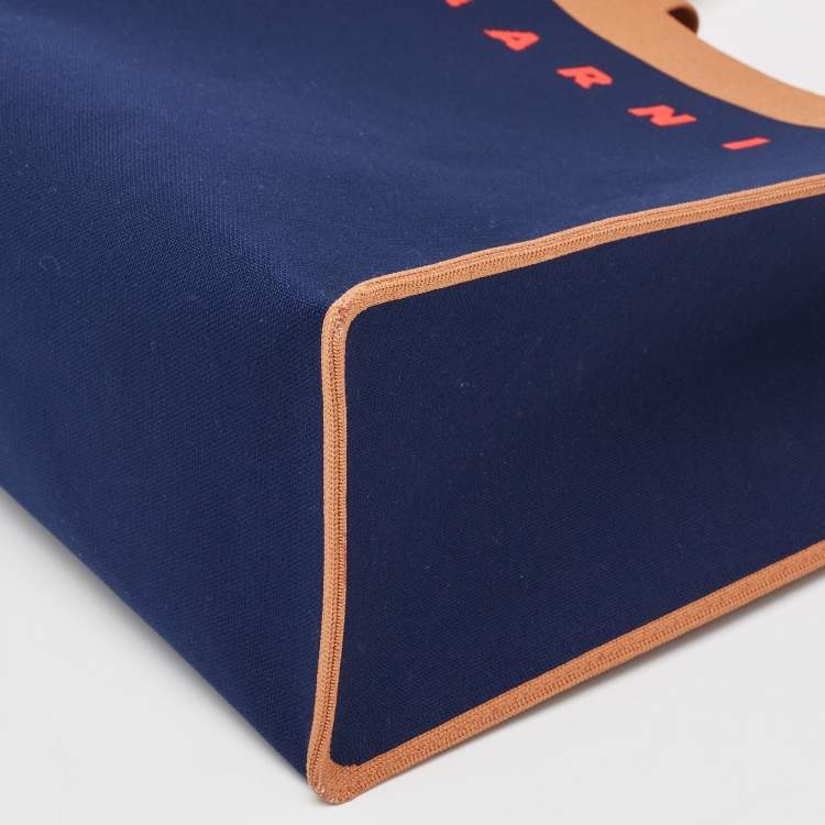 Pre Owned Marni Navy Blue/Brown Knit Fabric Medium Shopper Tote