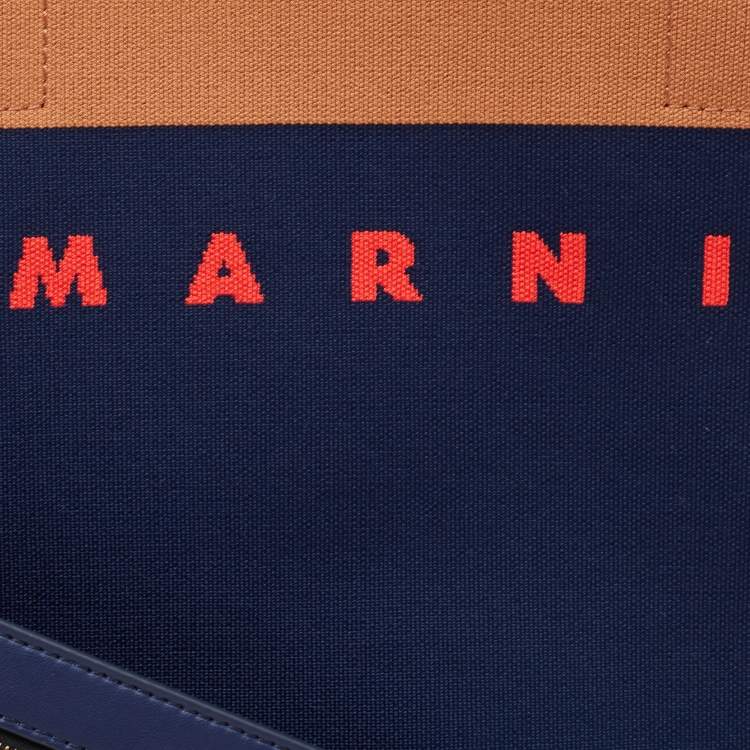 Pre Owned Marni Navy Blue/Brown Knit Fabric Medium Shopper Tote