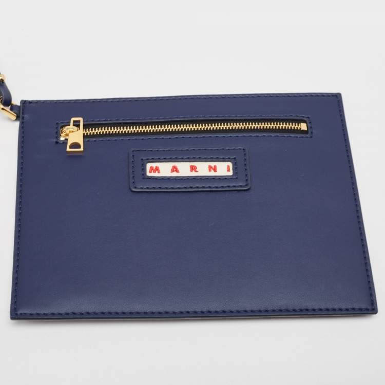 Pre Owned Marni Navy Blue/Brown Knit Fabric Medium Shopper Tote