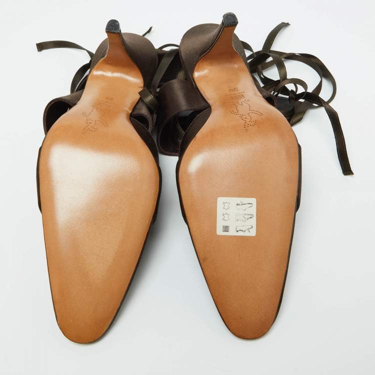 Pre Owned Marni Brown Satin Strappy Sandals Size 38