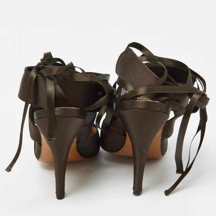 Pre Owned Marni Brown Satin Strappy Sandals Size 38
