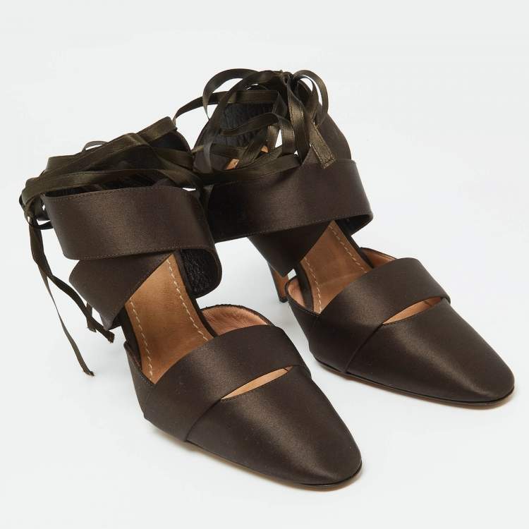 Pre Owned Marni Brown Satin Strappy Sandals Size 38