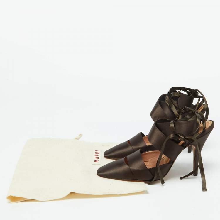 Pre Owned Marni Brown Satin Strappy Sandals Size 38