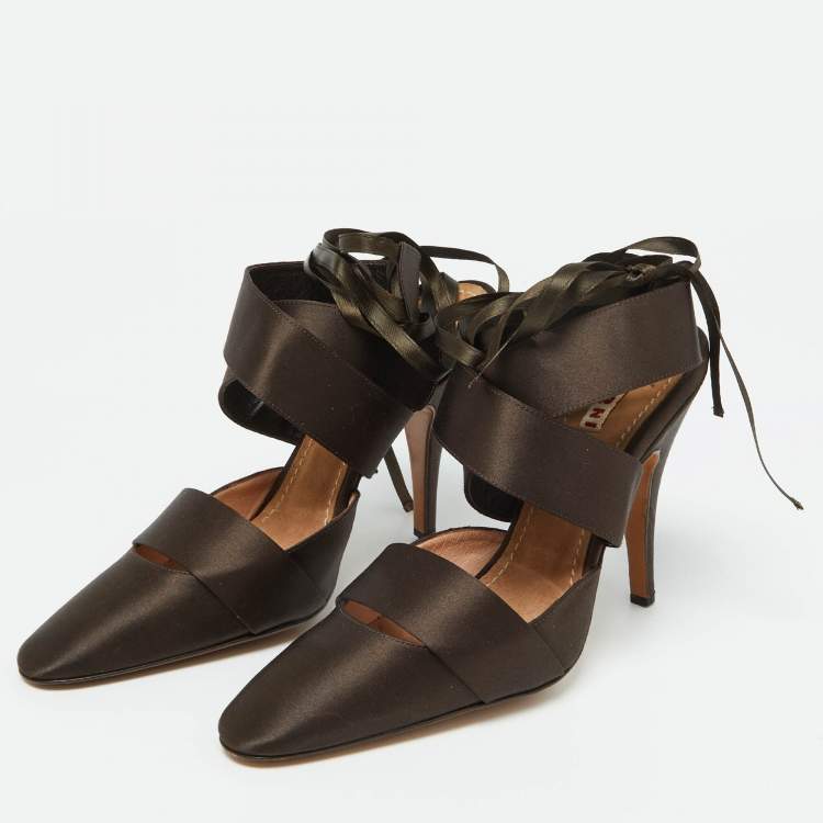 Pre Owned Marni Brown Satin Strappy Sandals Size 38