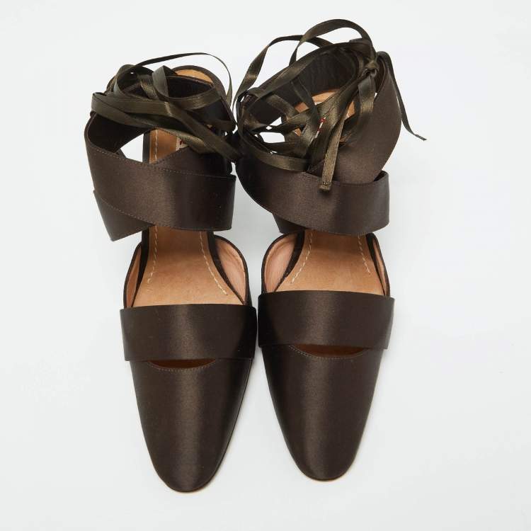 Pre Owned Marni Brown Satin Strappy Sandals Size 38
