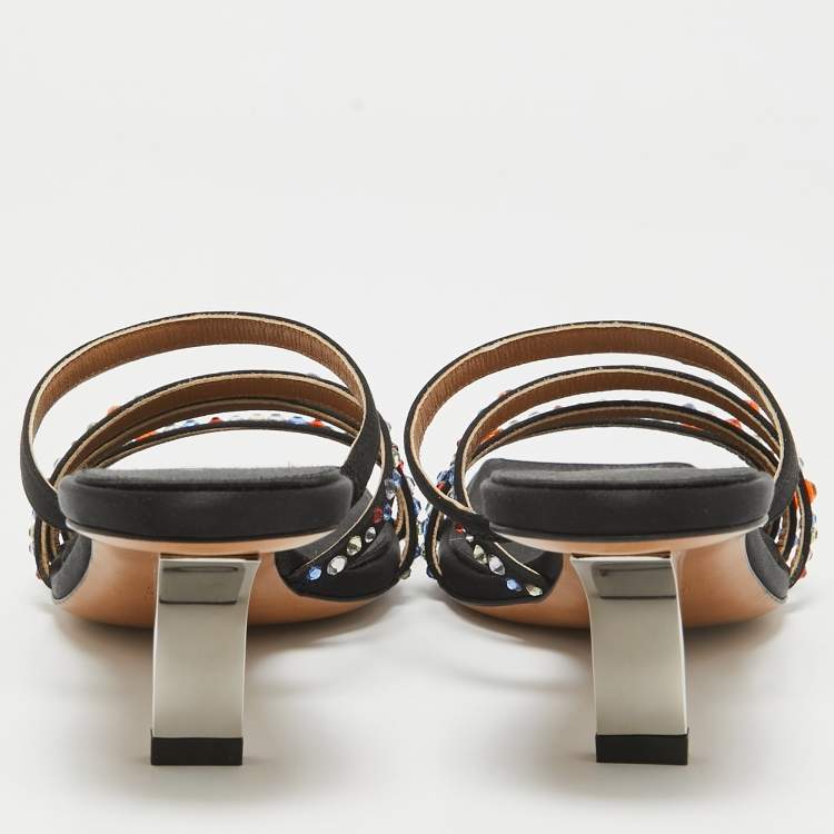 Pre Owned Marni Black Satin Crystal Embellished Slide Sandals Size 40